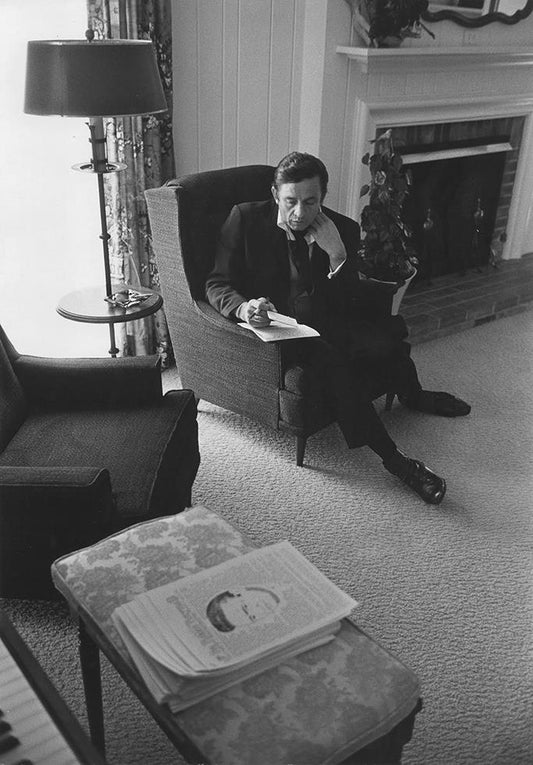 Johnny Cash, Signing Flyers for Cummins Prison Concert, at home in Nashville, TN, 1969 - Morrison Hotel Gallery